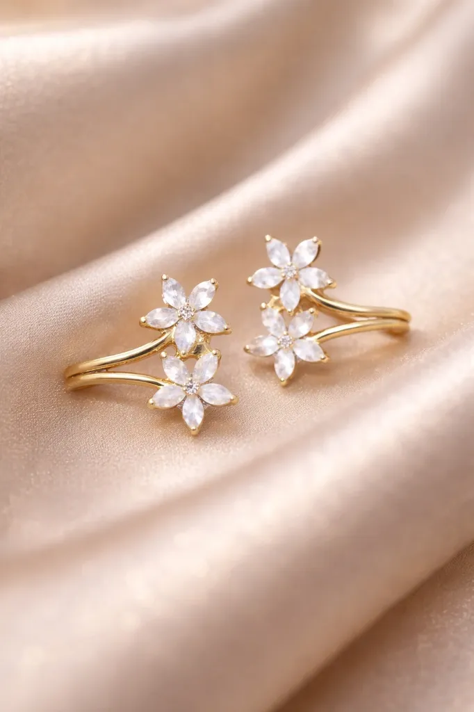 Blossom Grace Floral Ear Cuff Earrings (18K Real gold tone)