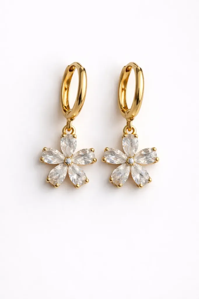 Blossom Sparkle Drop Earrings (18K gold tone)